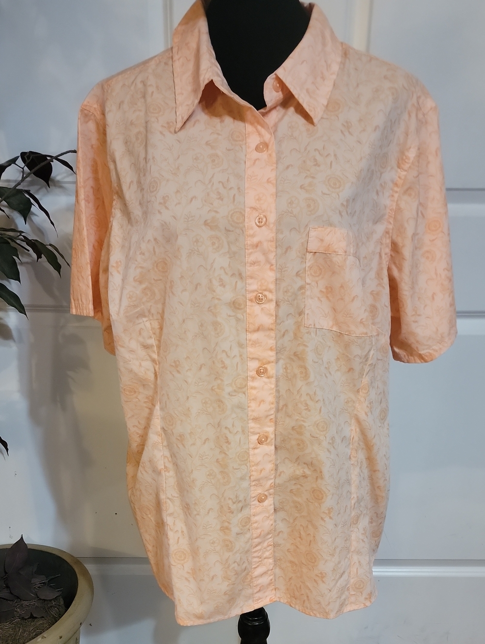 Basic Editions Light Peach Short-Sleeve Button Front Blouse